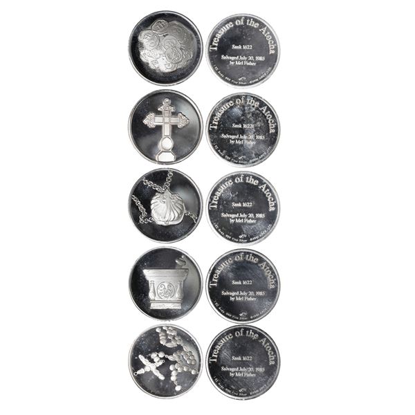 Complete set of ten proof 1-oz silver rounds made from Atocha silver by ARCE, Ltd in 1985.