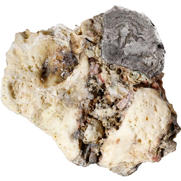 MEXICO, Mexico City, clump of one cob 4 reales (fragment) in chunk of rocks and debris, Philip IV, a