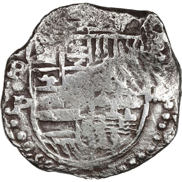BOLIVIA, Potosí, cob 8 reales, Philip IV, assayer P (mid-1620s), quadrants of cross transposed.