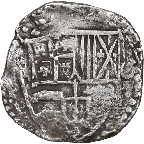 BOLIVIA, Potosí, cob 8 reales, Philip IV, assayer P (mid-1620s), quadrants of cross transposed.