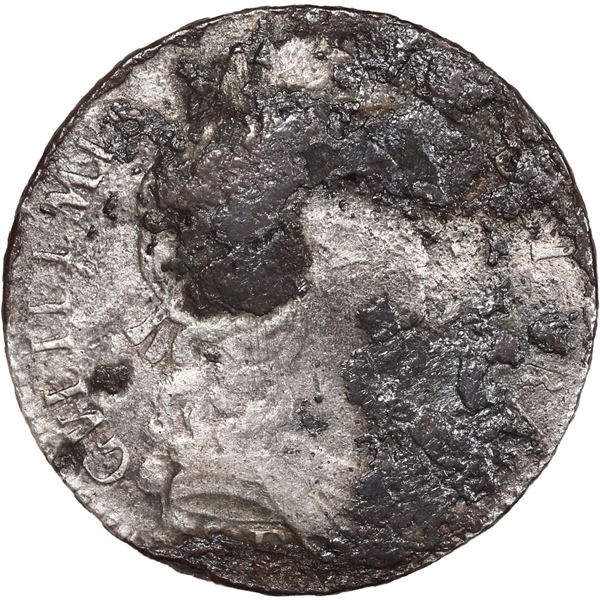GREAT BRITAIN, Exeter mint, half crown, William III, 1696-E, first bust, small shields, early harp.