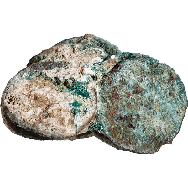 NETHERLANDS (United), Zeeland, clump of seven copper duits, dates not visible (1752), encrusted as f