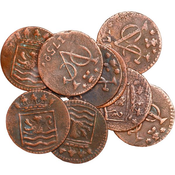 NETHERLANDS (United), Zeeland, lot of ten copper duits, 1752.