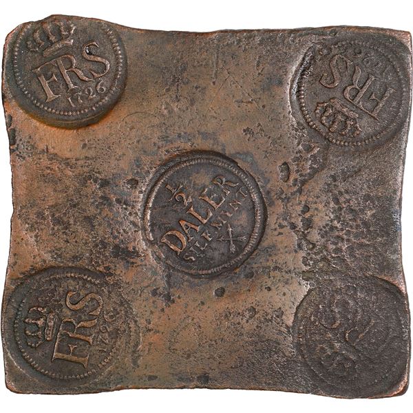 SWEDEN, Avesta mint, copper ½ daler "plate money," Fredrik I, 1726.