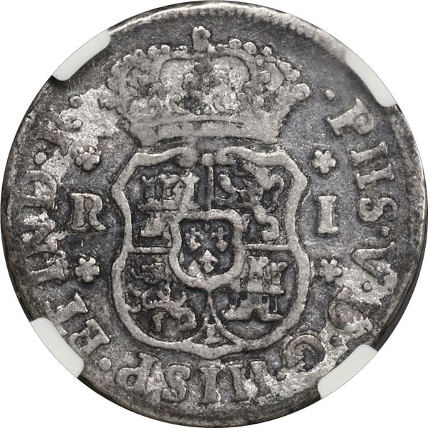 MEXICO, Mexico City, pillar 1 real, Philip V, 1745 MF, NGC Genuine (El Cazador Label).