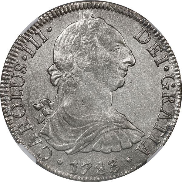 MEXICO, Mexico City, bust 8 reales, Charles III, 1783 FF, NGC Genuine (El Cazador Shipwreck Label).