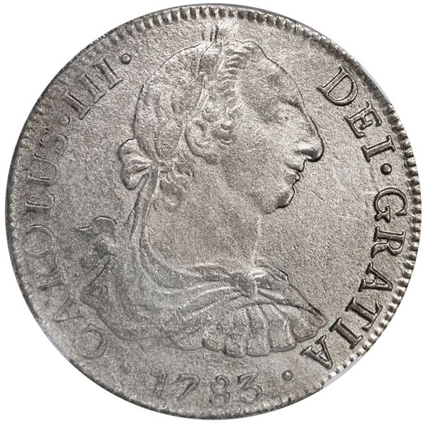MEXICO, Mexico City, bust 8 reales, Charles III, 1783 FF, NGC Genuine (El Cazador Shipwreck Label).