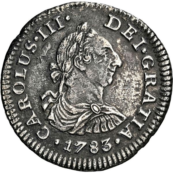 MEXICO, Mexico City, bust ½ real, Charles III, 1783 FF, NGC AU details / saltwater damage (El Cazado