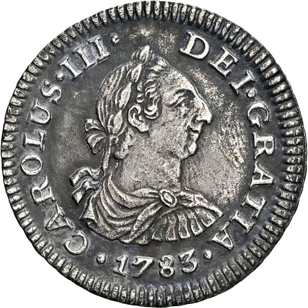 MEXICO, Mexico City, bust ½ real, Charles III, 1783 FF, NGC AU details / saltwater damage (El Cazado