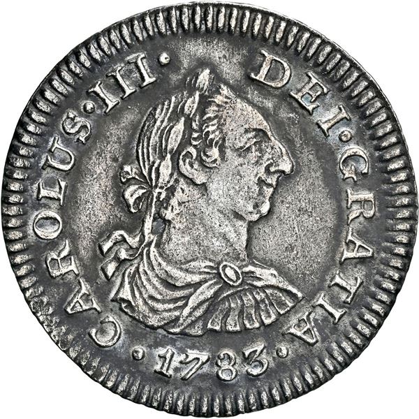 MEXICO, Mexico City, bust ½ real, Charles III, 1783 FF, NGC AU details / saltwater damage (El Cazado