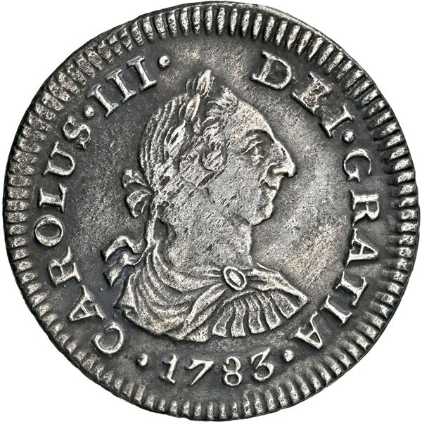 MEXICO, Mexico City, bust ½ real, Charles III, 1783 FF, NGC AU details / saltwater damage (El Cazado