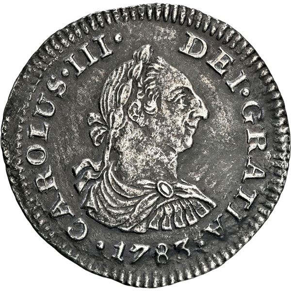 MEXICO, Mexico City, bust ½ real, Charles III, 1783 FF, NGC AU details / saltwater damage (El Cazado