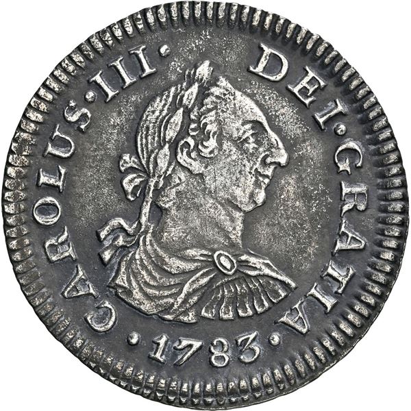 MEXICO, Mexico City, bust ½ real, Charles III, 1783 FF, NGC AU details / saltwater damage (El Cazado