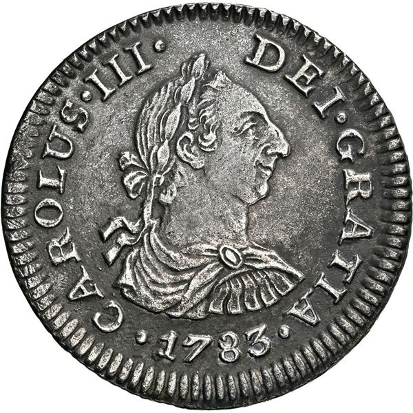 MEXICO, Mexico City, bust ½ real, Charles III, 1783 FF, NGC AU details / saltwater damage (El Cazado