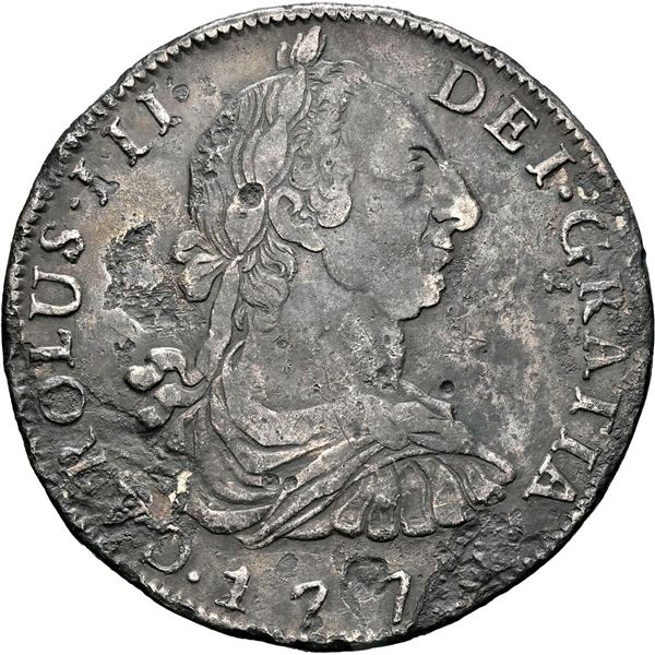 BOLIVIA, Potosí, bust 8 reales, Charles III, 1775 JR, NGC VF details / damaged (Shipwreck Blue Label