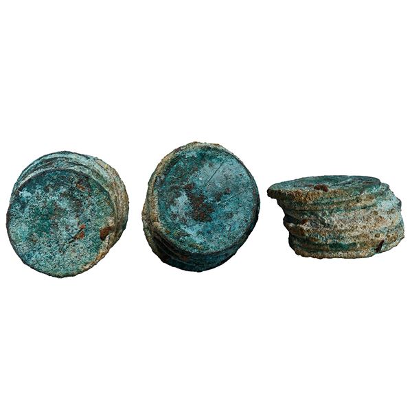 INDIA (British), Madras Presidency, clump of eight copper X cash, 1808, encrusted as found.