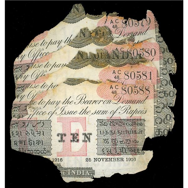 INDIA (British), Calcutta, lot of four 10-rupee notes, 25-11-1916, series AC, various serial numbers