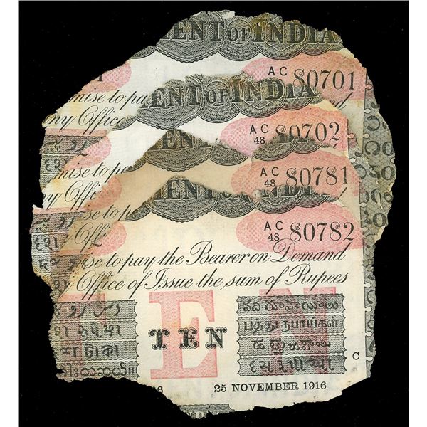 INDIA (British), Calcutta, lot of four 10-rupee notes, 25-11-1916, series AC, various serial numbers