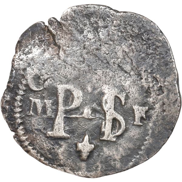 MEXICO, Mexico City, cob ½ real, Philip III, assayer F to right, mintmark oM to left, fleur below mo