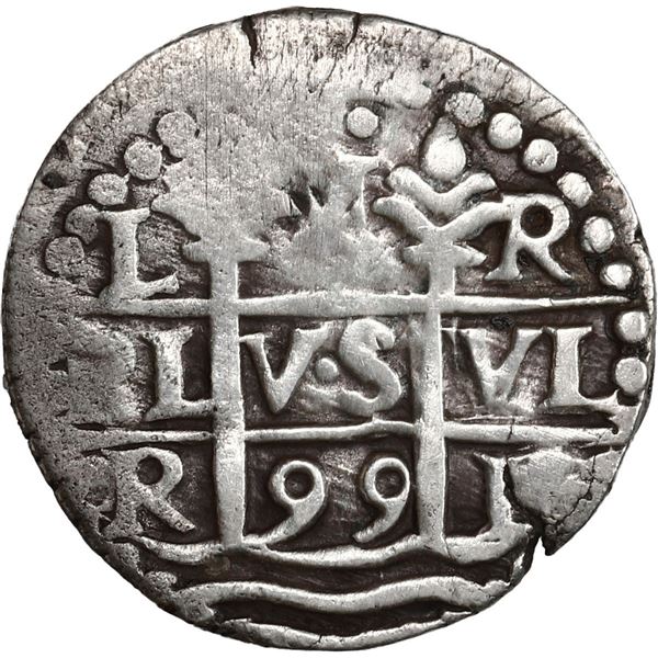 PERU, Lima, cob 1 real, 1699 R, round flan, ex-Ugaz.