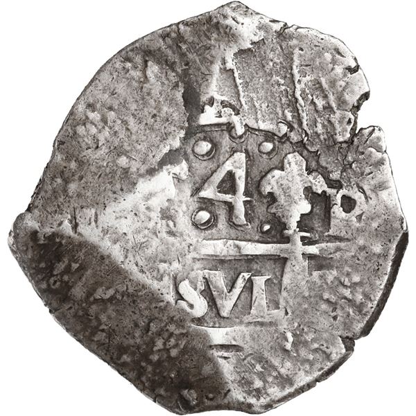PERU, Lima, cob 4 reales, (1749) R, cross side struck from 8R die, very rare.