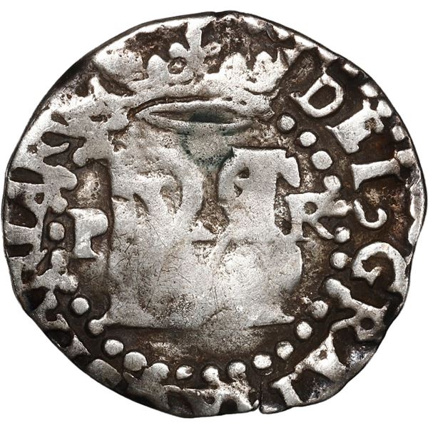BOLIVIA, Potosí, cob ½ real, Philip II, assayer R (Rincón) to right, mintmark P to left.