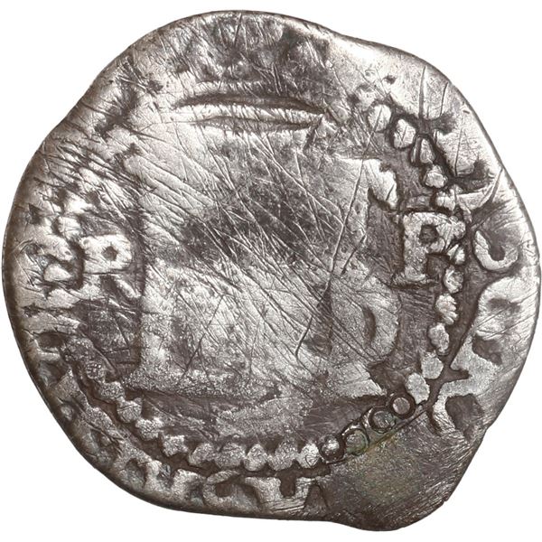 BOLIVIA, Potosí, cob ½ real, Philip II, assayer R (Rincón) to left, mintmark P to right.
