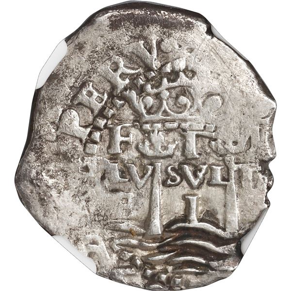 BOLIVIA, Potosí, cob 1 real, 1652 E, transitional McLean Type VI, motto PLV-SVL-TR, rare, NGC XF det
