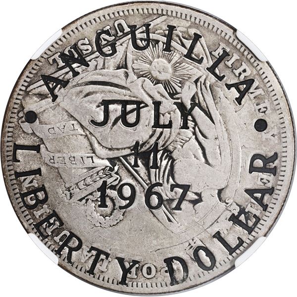 ANGUILLA, "Liberty" dollar, July 11 1967 countermark on a Lima, Peru, 1 sol, 1926, NGC VF 30, finest