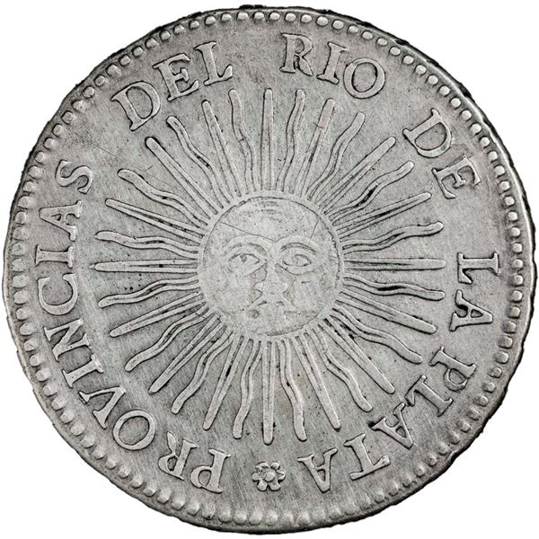 ARGENTINA (River Plate Provinces), La Rioja mint, 8 reales, 1827 P, six laurel pairs, PCGS VF detail