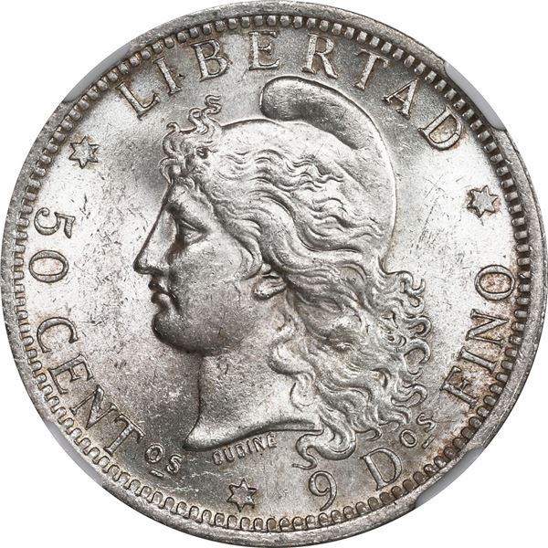 ARGENTINA, Republic, 50 centavos, 1882, NGC MS 62.