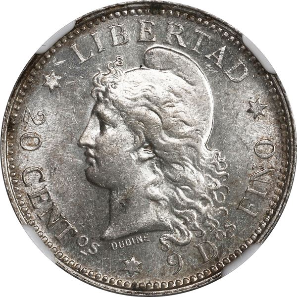 ARGENTINA, Republic, 20 centavos, 1882, NGC MS 63.