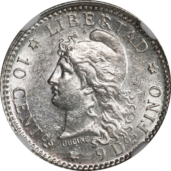 ARGENTINA, Republic, 10 centavos, 1882, NGC MS 61.