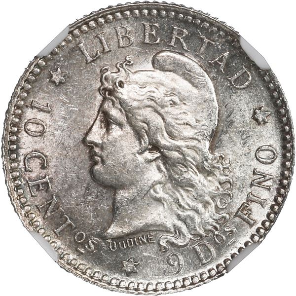 ARGENTINA, Republic, 10 centavos, 1883, NGC MS 62.