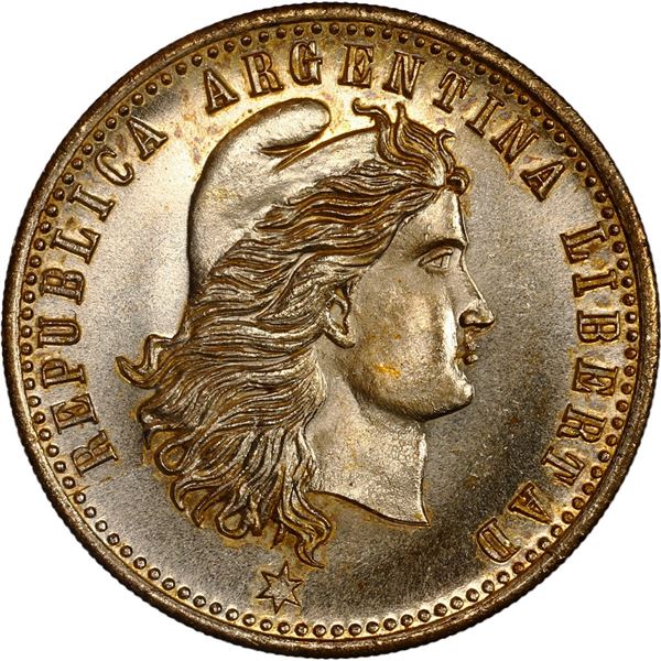 ARGENTINA, gilt bronze $10 gaming token, no date (late 1800s).