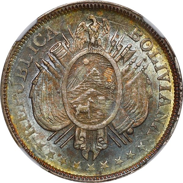 BOLIVIA, Potosí, 50 centavos, 1897 CB, NGC MS 63.