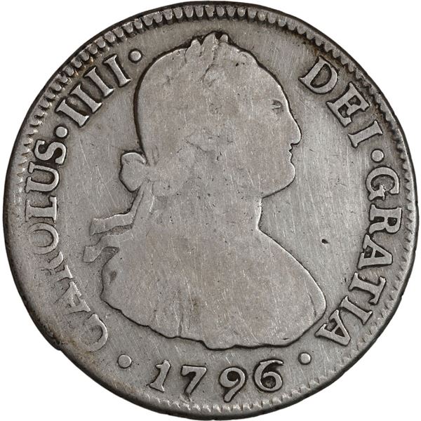 CHILE, Santiago, bust 2 reales, Charles IV, 1796/5 DA.