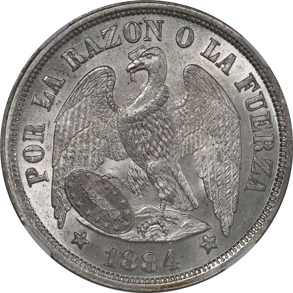 CHILE, Santiago, "condor" peso, 1884, NGC MS 65.
