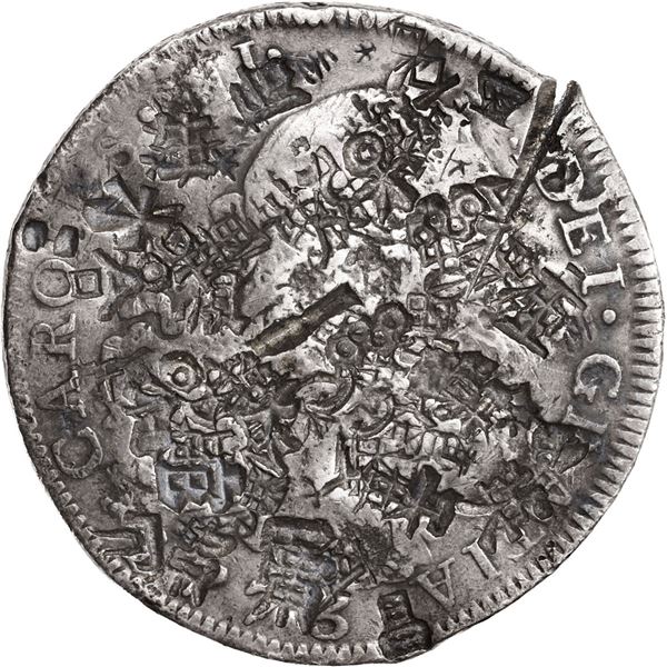 CHINA, dollar, multitudinous chopmarks on a Mexico City, Mexico, bust 8 reales, Charles III, 1773 FM