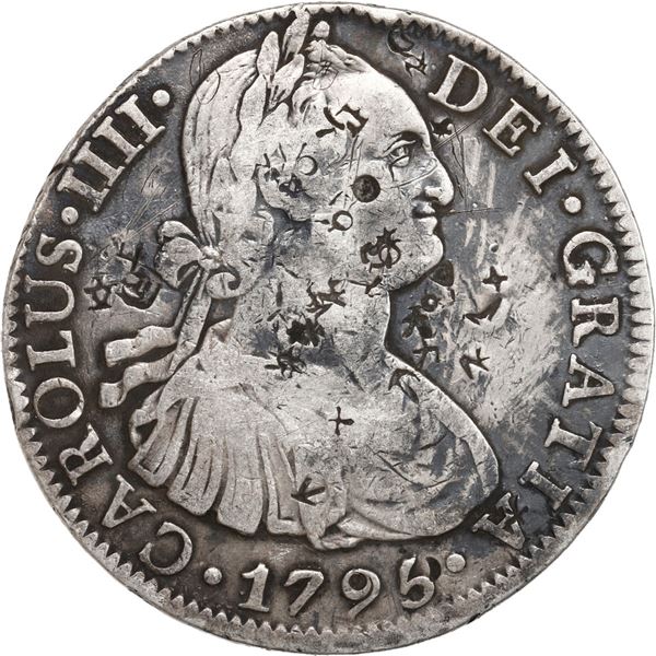 CHINA, dollar, many small chopmarks on a Mexico City, Mexico, bust 8 reales, Charles IV, 1795 FM.