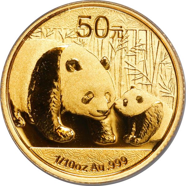CHINA, People's Republic, gold proof 50 yuan (1/10 oz) "panda," 2011, PCGS MS70 First Strike, "top p