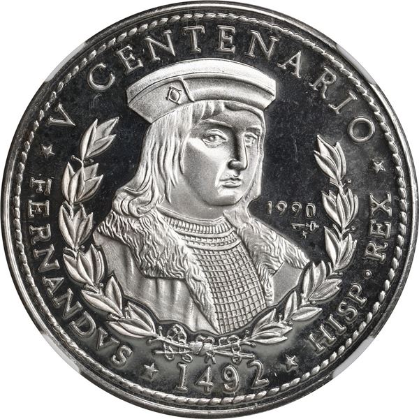 CUBA, Havana mint, proof 10 pesos, 1990, King Ferdinand / 5th Centennial of the Discovery of America