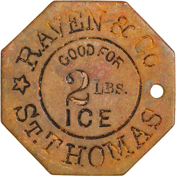 DANISH WEST INDIES, St. Thomas, brass uniface token for 2 lb of ice, ca. 1890.