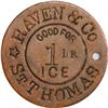 Image 1 : DANISH WEST INDIES, St. Thomas, brass uniface token for 1 lb of ice, ca. 1890.