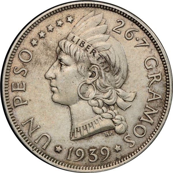 DOMINICAN REPUBLIC, struck at the Philadelphia Mint, 1 peso, 1939, PCGS AU50.