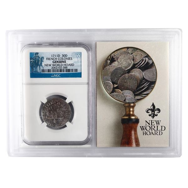 FRENCH COLONIES, struck at the Lyon mint, copper 30 deniers, Louis XIV, 1711-D, NGC Genuine (New Wor