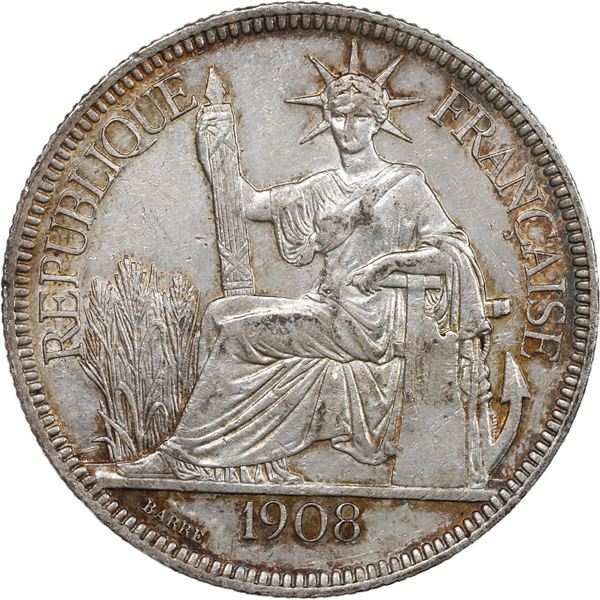 FRENCH INDOCHINA, struck in Paris, 1 piastre, 1908-A.