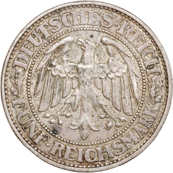 GERMANY, Weimar Republic, Karlsruhe mint, "oak tree" 5 mark, 1928-G.
