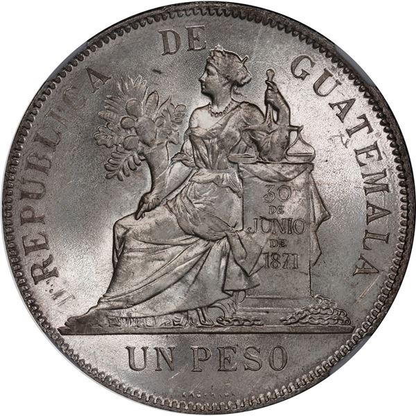 GUATEMALA, 1 peso, 1894, NGC MS 64.