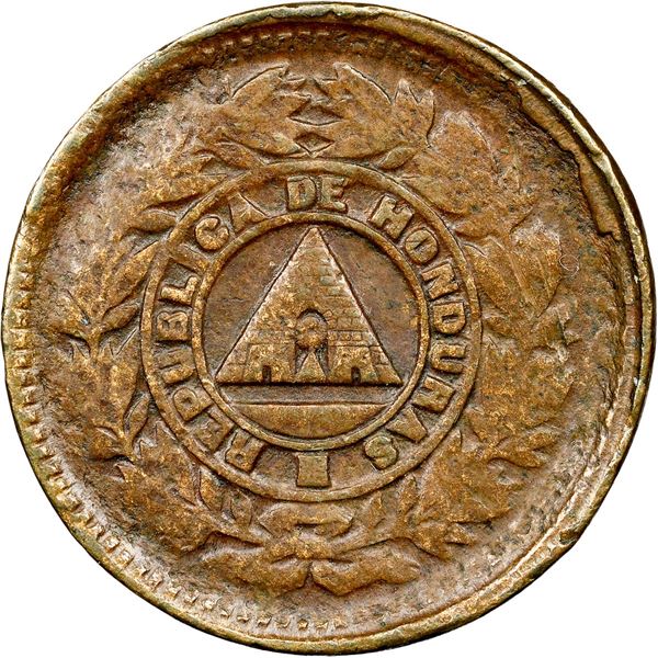 HONDURAS, Tegucigalpa, copper 1 centavo, 1910/5, mule with 5 centavo obverse and altered ½-centavo r